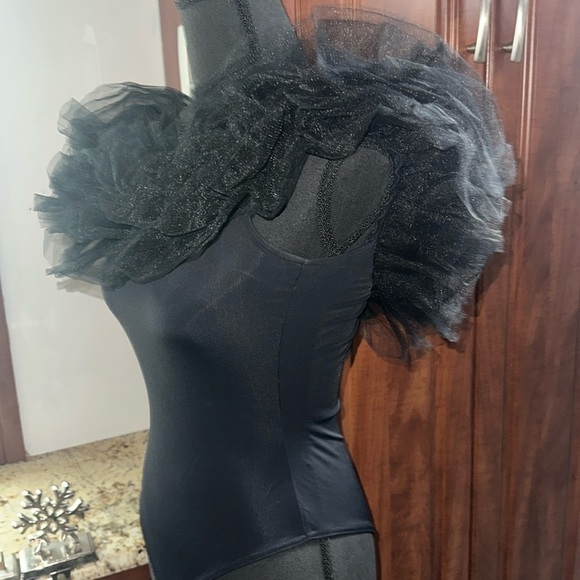 Klesis Women's Off Shoulder Tiered Layering Ruffle Mesh Bodysuit - Picture 6 of 8